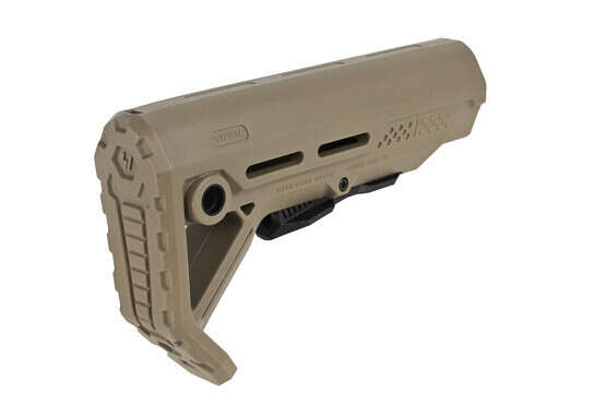 The Strike Industries Mod 1 carbine stock FDE features an angled buttpad